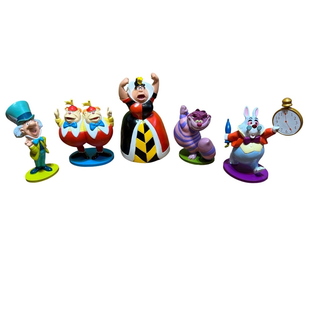 Disney Alice in Wonderland PVC Figure Set Mad Hatter Queen of Hearts 5pc Lot